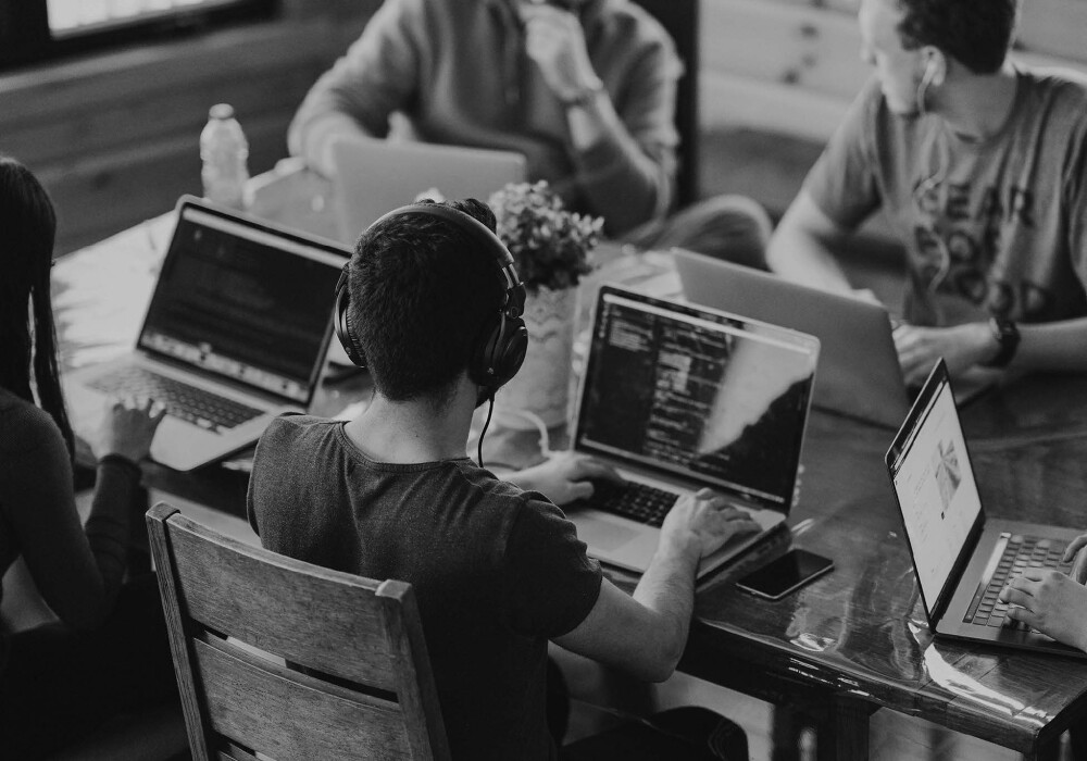 Workers at a desk