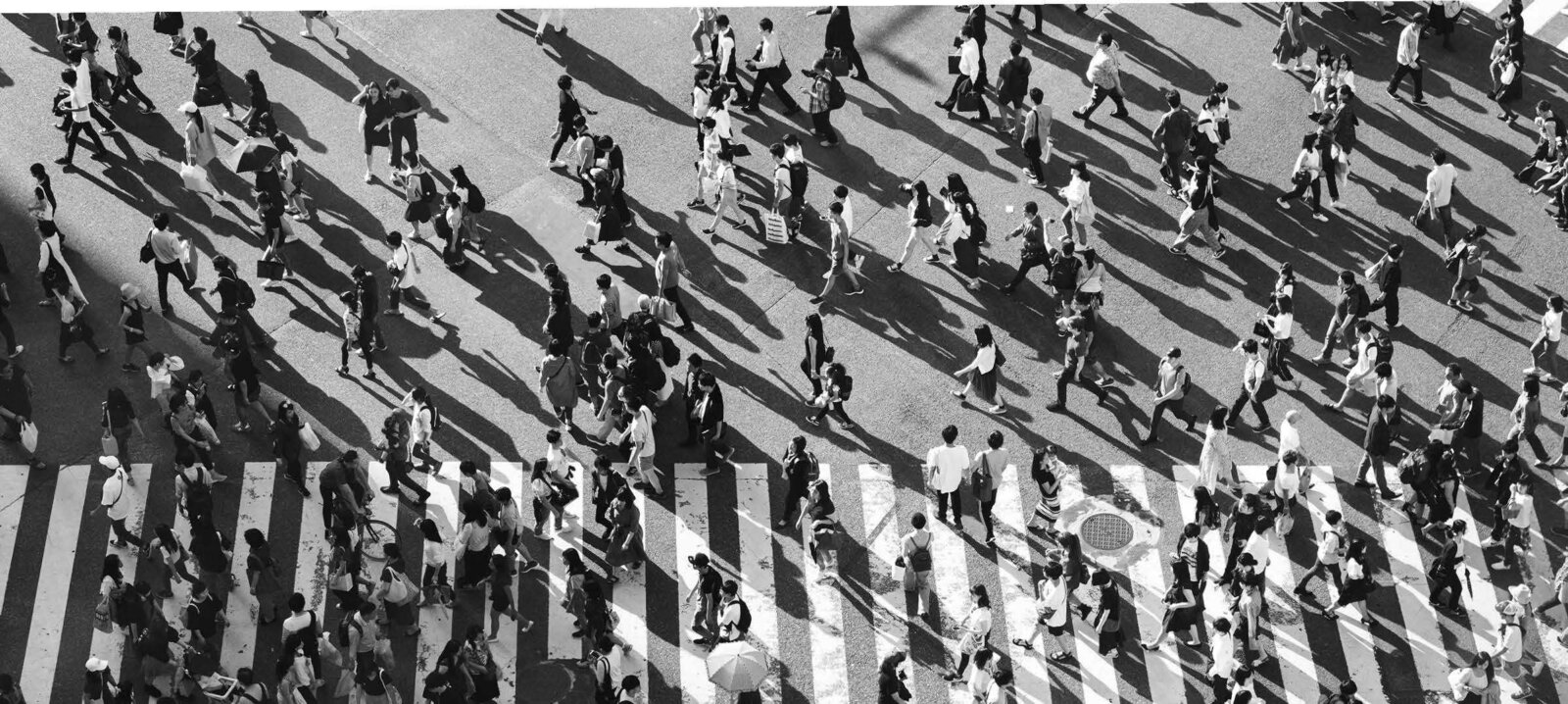 Birdseye view of a busy crosswalk