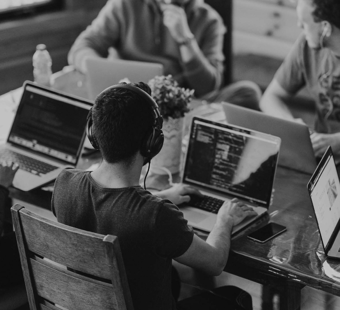 Workers at a desk