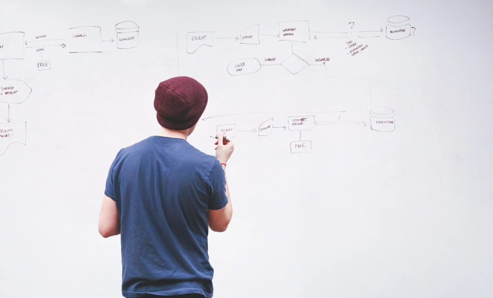 Man working at whiteboard